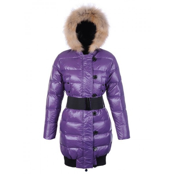 Moncler Moda collare della pelliccia e cinturino Slim Viola Cappotti uscita